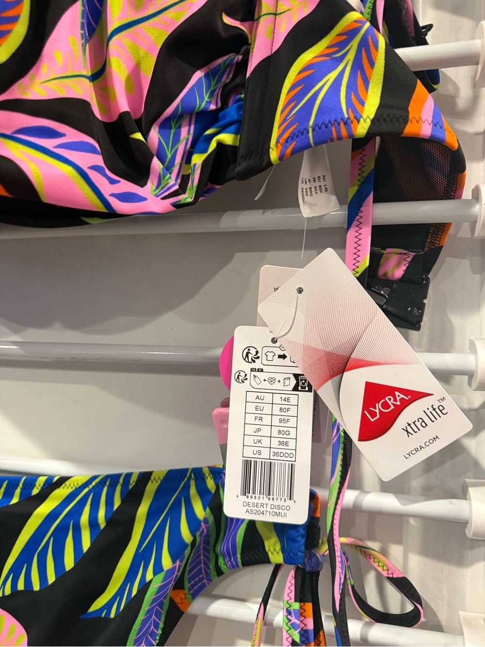Freya Black Bikini Desert Disco with Pink, Orange, Blue & Green Leaf Print - Picture 2 of 7
